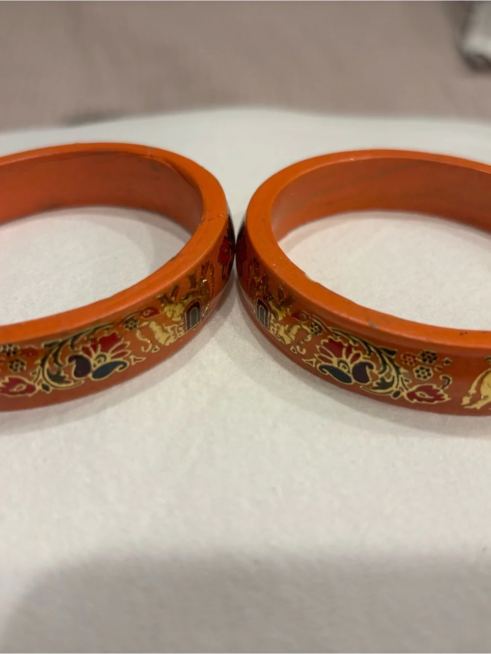 Orange Hand-Painted Floral Enamel Bangle Set